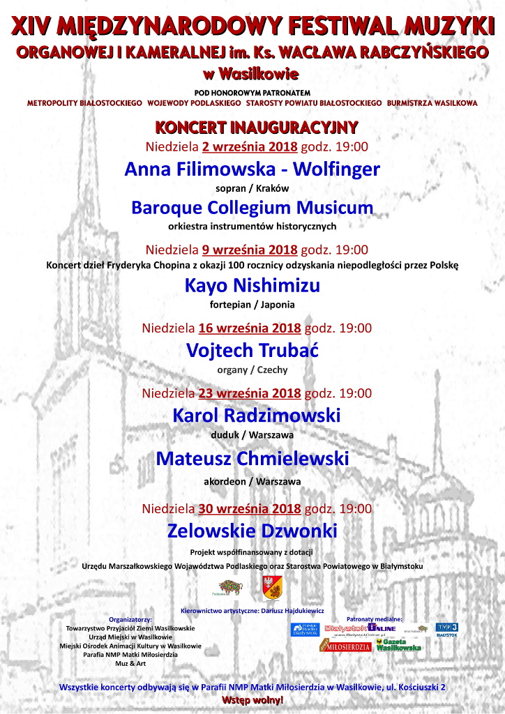 XIV edycja Międzynarodowego Festiwalu Muzyki Organowej i Kameralnej w Wasilkowie