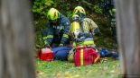 Ćwiczenia strażaków w Skansenie Kurpiowskim, 10.10.2024, fot. Paweł Wądołowski